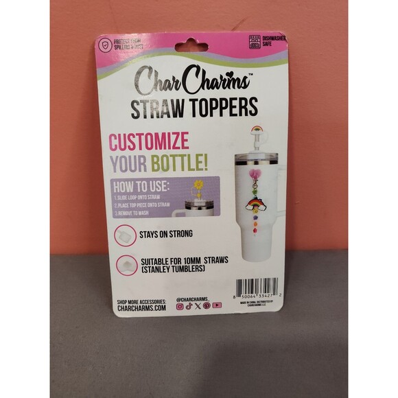 CharCharms Straw Toppers 4 Pack Unicorn Rainbow - Picture 2 of 2